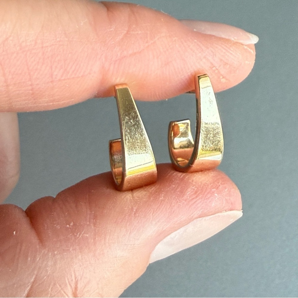 Andrea Candela 14k Solid Yellow Gold J Hoop Vintage Earrings Signed CJI